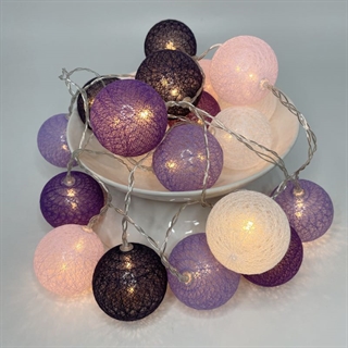 LED lyskæde med  bomuldsbolde i forskellige farver -3 meter, 20 bolde med 20 lys
